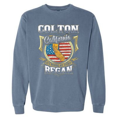 Colton California Usa Flag 4th Of July Garment-Dyed Sweatshirt