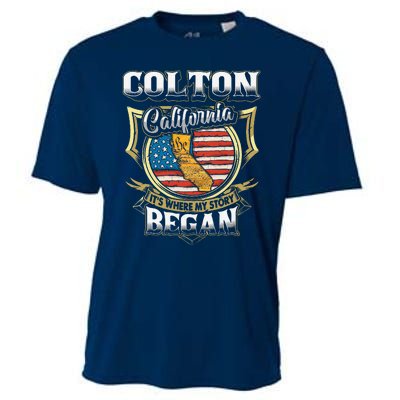 Colton California Usa Flag 4th Of July Cooling Performance Crew T-Shirt