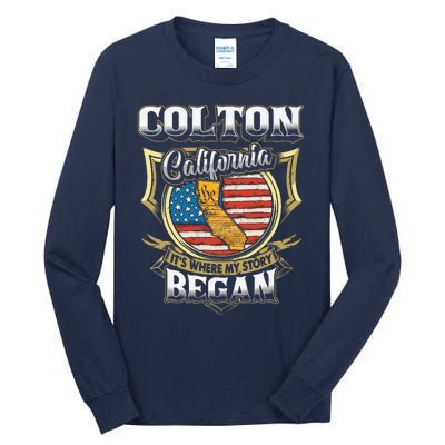 Colton California Usa Flag 4th Of July Tall Long Sleeve T-Shirt