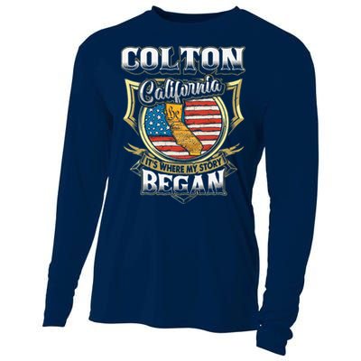 Colton California Usa Flag 4th Of July Cooling Performance Long Sleeve Crew