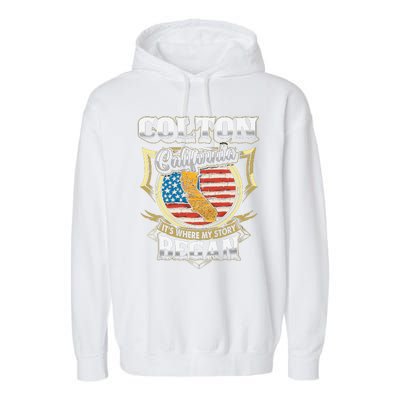 Colton California Usa Flag 4th Of July Garment-Dyed Fleece Hoodie