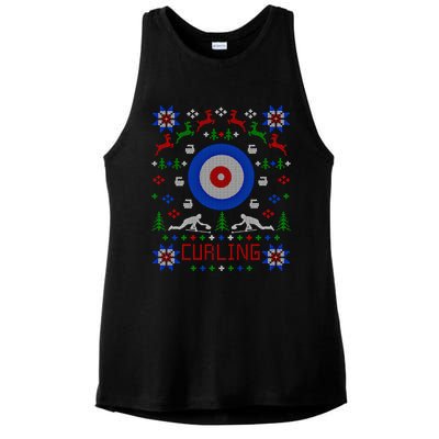 Curling Christmas Ugly Christmas Sweater Party Gift Ladies PosiCharge Tri-Blend Wicking Tank