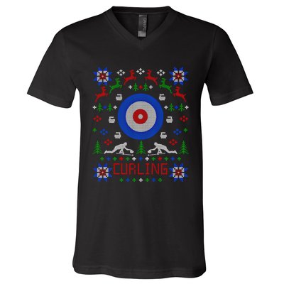 Curling Christmas Ugly Christmas Sweater Party Gift V-Neck T-Shirt