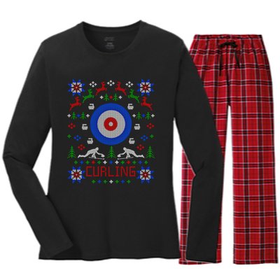 Curling Christmas Ugly Christmas Sweater Party Gift Women's Long Sleeve Flannel Pajama Set 