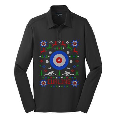 Curling Christmas Ugly Christmas Sweater Party Gift Silk Touch Performance Long Sleeve Polo