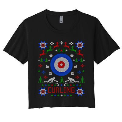 Curling Christmas Ugly Christmas Sweater Party Gift Women's Crop Top Tee