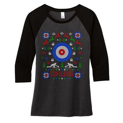 Curling Christmas Ugly Christmas Sweater Party Gift Women's Tri-Blend 3/4-Sleeve Raglan Shirt