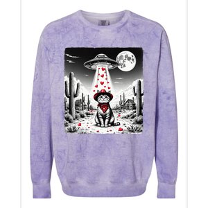 Cowboy Cat Ufo Meme Funny Cat Ufos ValentineS Day Cat Lover Colorblast Crewneck Sweatshirt