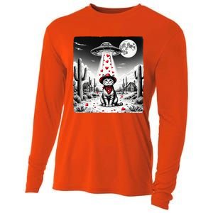 Cowboy Cat Ufo Meme Funny Cat Ufos ValentineS Day Cat Lover Cooling Performance Long Sleeve Crew