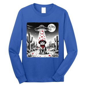 Cowboy Cat Ufo Meme Funny Cat Ufos ValentineS Day Cat Lover Long Sleeve Shirt