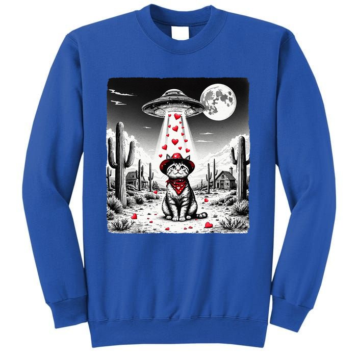 Cowboy Cat Ufo Meme Funny Cat Ufos ValentineS Day Cat Lover Sweatshirt