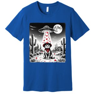 Cowboy Cat Ufo Meme Funny Cat Ufos ValentineS Day Cat Lover Premium T-Shirt