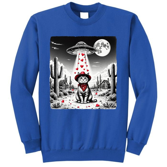 Cowboy Cat Ufo Meme Funny Cat Ufos ValentineS Day Cat Lover Tall Sweatshirt