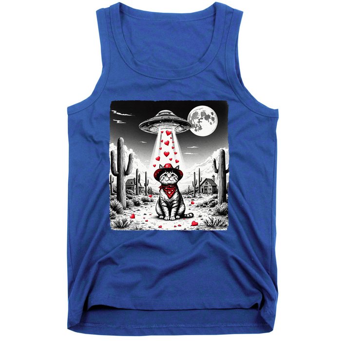 Cowboy Cat Ufo Meme Funny Cat Ufos ValentineS Day Cat Lover Tank Top