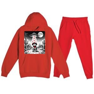 Cowboy Cat Ufo Meme Funny Cat Ufos ValentineS Day Cat Lover Premium Hooded Sweatsuit Set