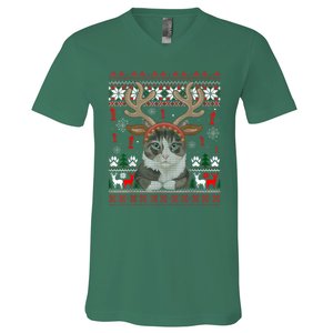 Cute Cat Ugly Christmas Sweater V-Neck T-Shirt