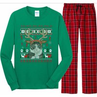 Cute Cat Ugly Christmas Sweater Long Sleeve Pajama Set