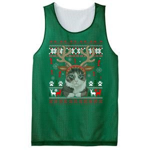 Cute Cat Ugly Christmas Sweater Mesh Reversible Basketball Jersey Tank