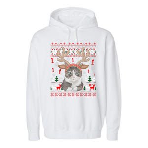 Cute Cat Ugly Christmas Sweater Garment-Dyed Fleece Hoodie