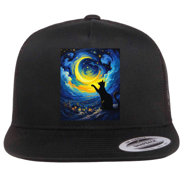 Curious Cat Under Colorful Swirls Graphic Art Cat Lovers Flat Bill Trucker Hat