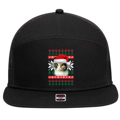 Calico Cat Ugly Christmas Style Santa Hat Kitty Mom Meaningful Gift 7 Panel Mesh Trucker Snapback Hat