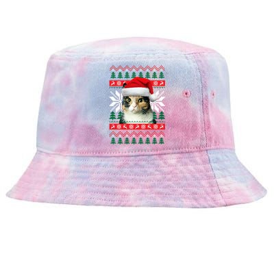 Calico Cat Ugly Christmas Style Santa Hat Kitty Mom Meaningful Gift Tie-Dyed Bucket Hat