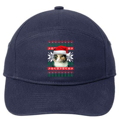 Calico Cat Ugly Christmas Style Santa Hat Kitty Mom Meaningful Gift 7-Panel Snapback Hat