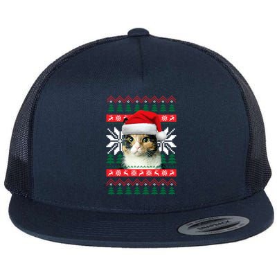 Calico Cat Ugly Christmas Style Santa Hat Kitty Mom Meaningful Gift Flat Bill Trucker Hat