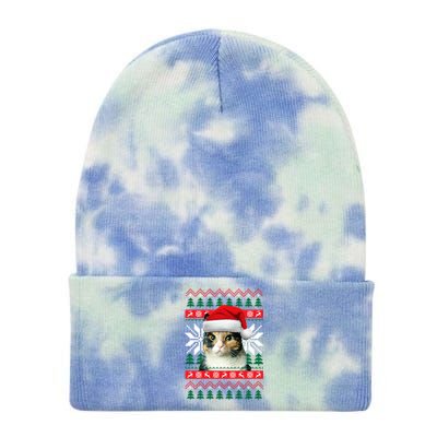 Calico Cat Ugly Christmas Style Santa Hat Kitty Mom Meaningful Gift Tie Dye 12in Knit Beanie