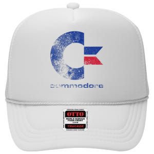 Commodore C64 Uppercase Letter Stone Washed Grunge Effect High Crown Mesh Back Trucker Hat