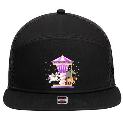 Circus Carousel Unicorn Lion Elephant Amuset Park Meaningful Gift 7 Panel Mesh Trucker Snapback Hat