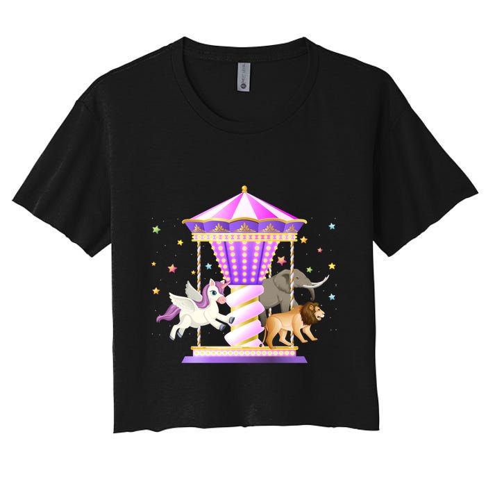 Circus Carousel Unicorn Lion Elephant Amuset Park Meaningful Gift Crop Top