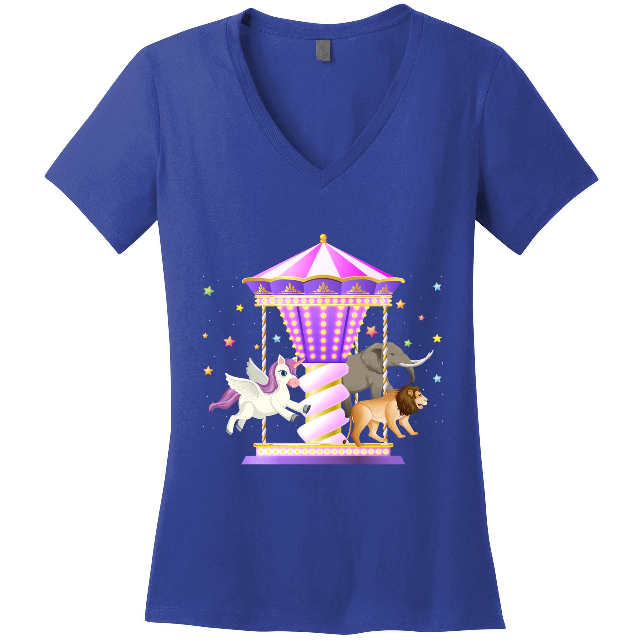 Circus Carousel Unicorn Lion Elephant Amuset Park Meaningful Gift Women's V-Neck T-Shirt