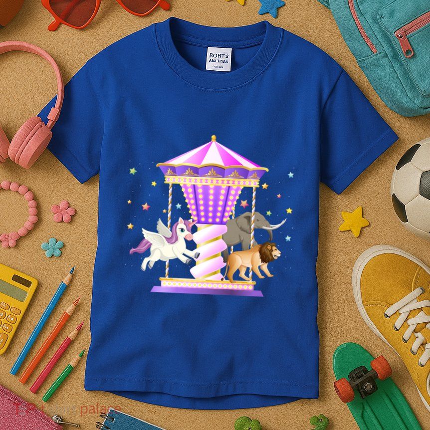 Circus Carousel Unicorn Lion Elephant Amuset Park Meaningful Gift Kids T-Shirt