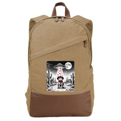 Cowboy Cat Ufo Meme Funny Cat Ufos ValentineS Day Cat Lover Cotton Canvas Backpack