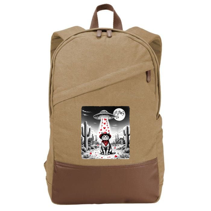 Cowboy Cat Ufo Meme Funny Cat Ufos ValentineS Day Cat Lover Cotton Canvas Backpack