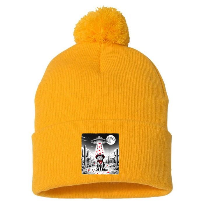 Cowboy Cat Ufo Meme Funny Cat Ufos ValentineS Day Cat Lover Pom Pom 12in Knit Beanie