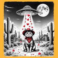 Cowboy Cat Ufo Meme Funny Cat Ufos ValentineS Day Cat Lover Pom Pom 12in Knit Beanie