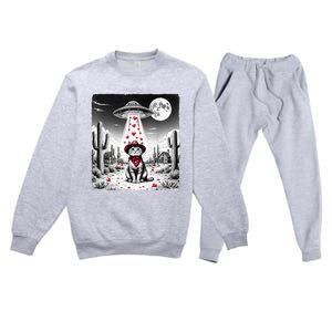 Cowboy Cat Ufo Meme Funny Cat Ufos ValentineS Day Cat Lover Premium Crewneck Sweatsuit Set