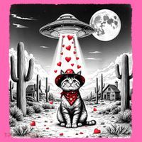 Cowboy Cat Ufo Meme Funny Cat Ufos ValentineS Day Cat Lover Stripe Pom Pom Beanie