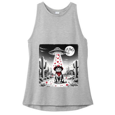 Cowboy Cat Ufo Meme Funny Cat Ufos ValentineS Day Cat Lover Ladies PosiCharge Tri-Blend Wicking Tank