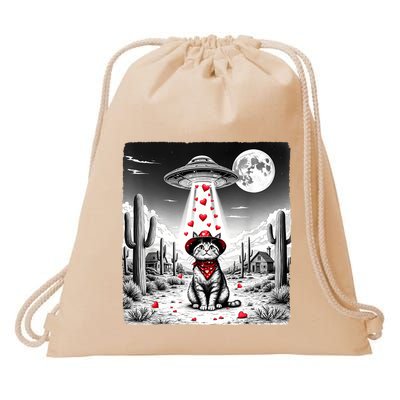 Cowboy Cat Ufo Meme Funny Cat Ufos ValentineS Day Cat Lover Drawstring Bag