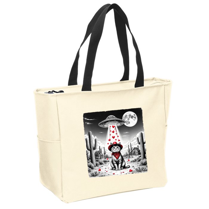 Cowboy Cat Ufo Meme Funny Cat Ufos ValentineS Day Cat Lover Zip Tote Bag