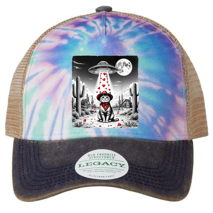 Cowboy Cat Ufo Meme Funny Cat Ufos ValentineS Day Cat Lover Legacy Tie Dye Trucker Hat