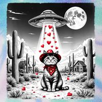 Cowboy Cat Ufo Meme Funny Cat Ufos ValentineS Day Cat Lover Legacy Tie Dye Trucker Hat