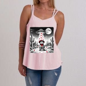 Cowboy Cat Ufo Meme Funny Cat Ufos ValentineS Day Cat Lover Women's Strappy Tank