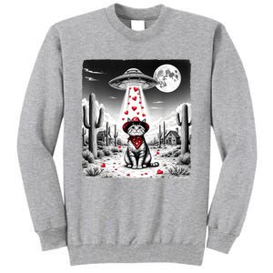 Cowboy Cat Ufo Meme Funny Cat Ufos ValentineS Day Cat Lover Tall Sweatshirt