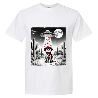 Cowboy Cat Ufo Meme Funny Cat Ufos ValentineS Day Cat Lover Garment-Dyed Heavyweight T-Shirt