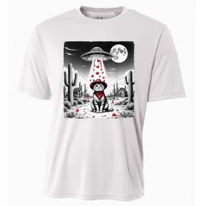 Cowboy Cat Ufo Meme Funny Cat Ufos ValentineS Day Cat Lover Cooling Performance Crew T-Shirt