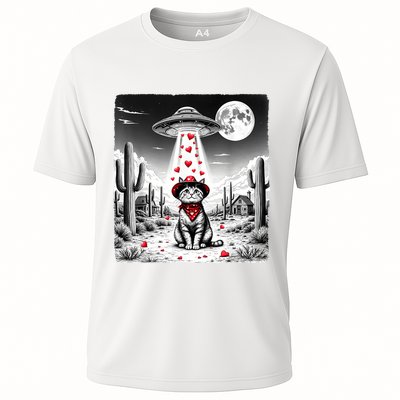 Cowboy Cat Ufo Meme Funny Cat Ufos ValentineS Day Cat Lover Performance Shirt